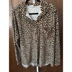 Animal Print Oversized Button Down Knit Top/Jacket Sz 2X Stretchy Pocket